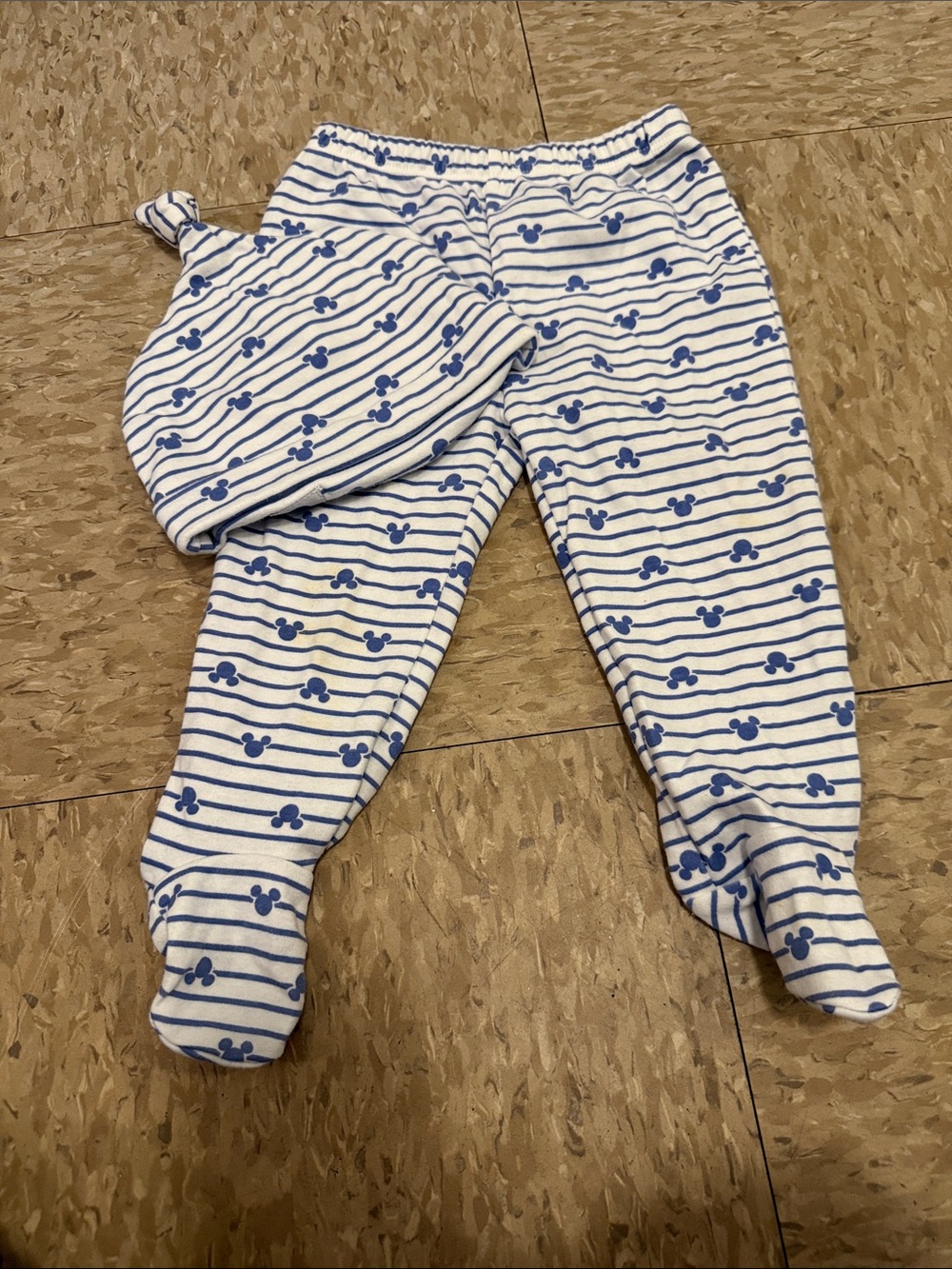 Disney Blue & White Striped Mickey Footed Pants with Matching Hat